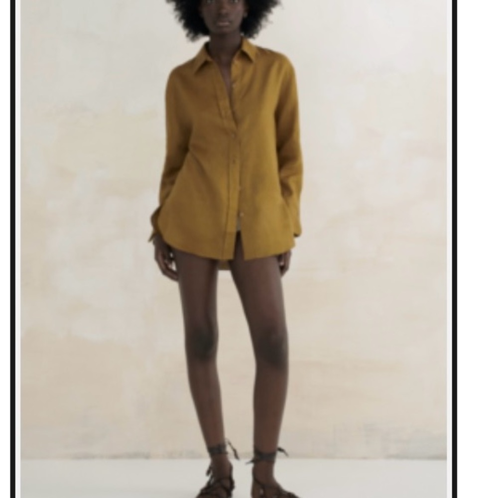 Zara Mustard Linen Button Down Shirt